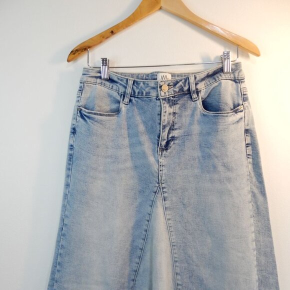 Wash Lab Selma Pieced Asymmetric Denim Maxi SKIRT Size 29 Surf Blue NEW $128 - Picture 4 of 8